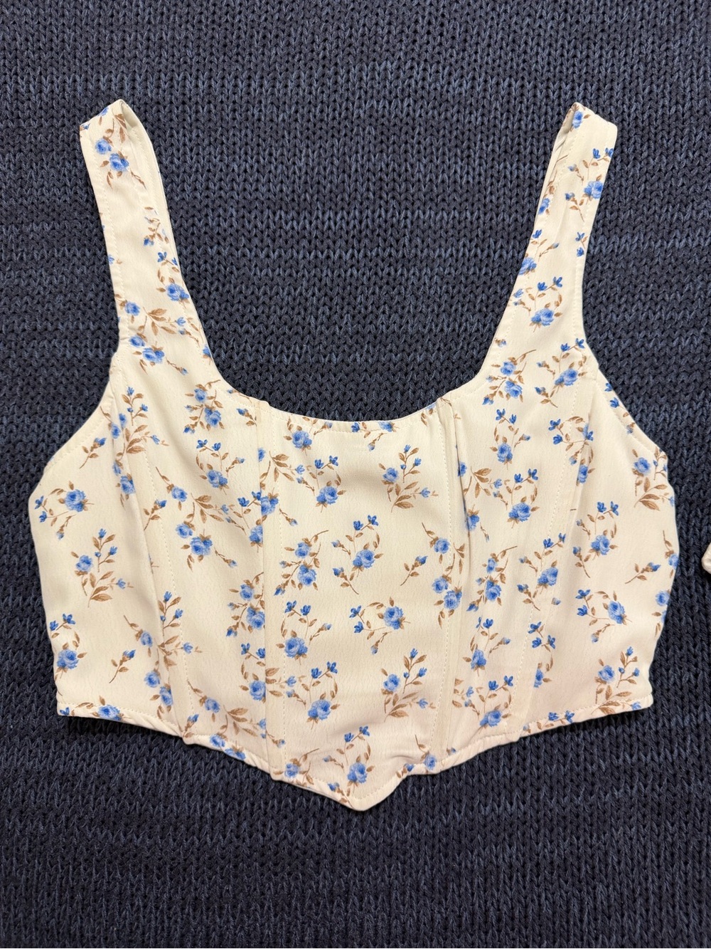 Altar'd State Cream Crop Tank with Blue Floral Print